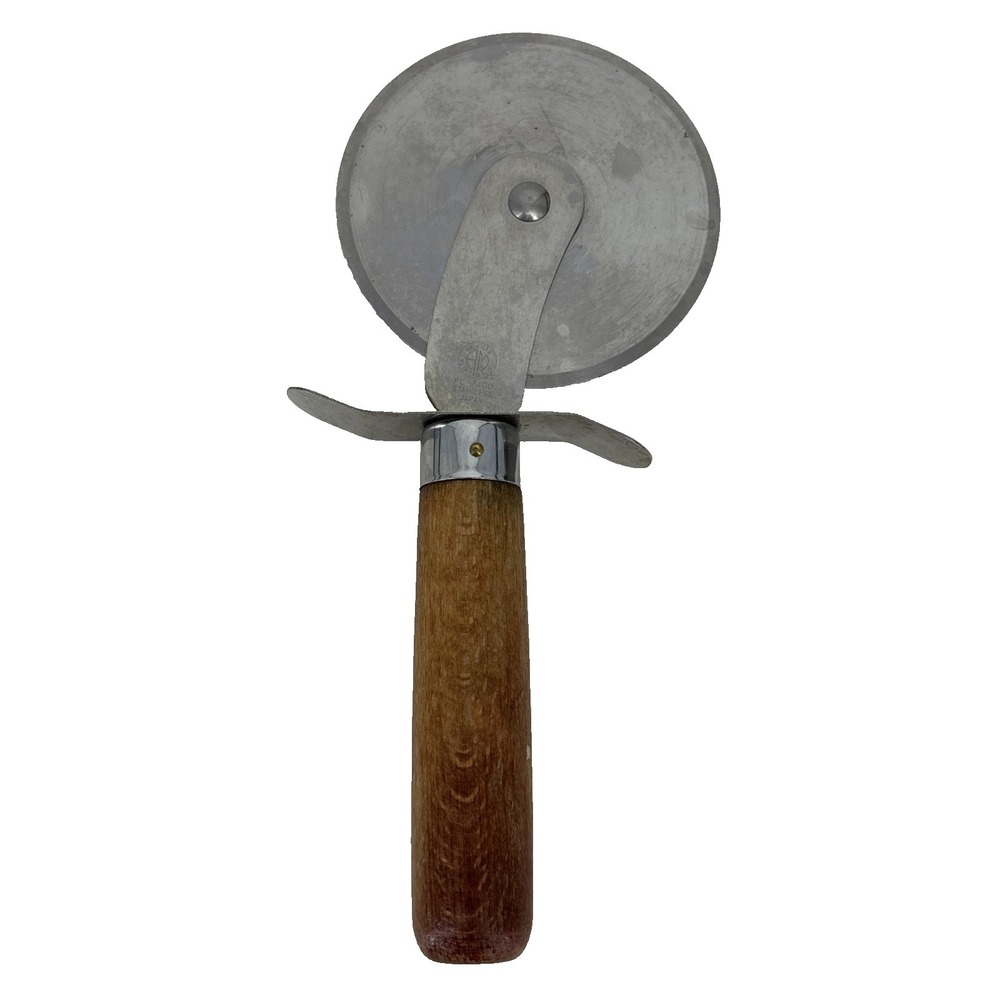 Vintage Allied Metal Spinning Pizza Cutter Stainless Steel Wheel w Wood Handle